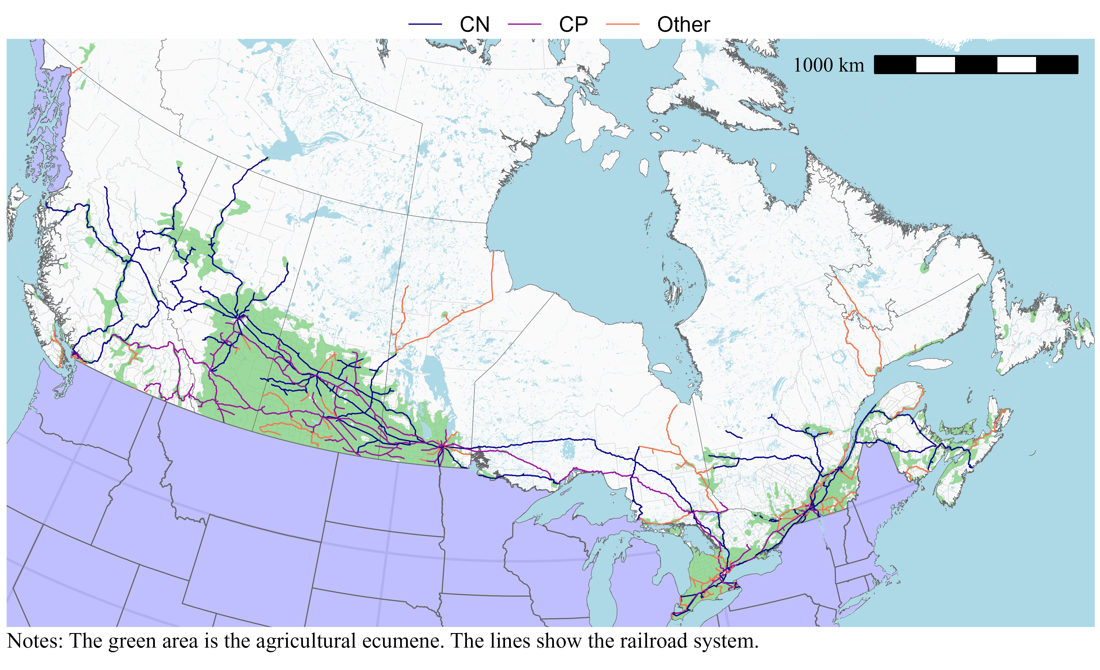 Map of railroads in Canada